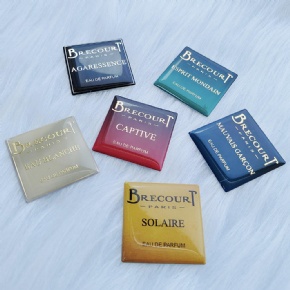 Customs Adhesive Perfume Epoxy Aluminum Label Metal logo Sticker for Perfume Bottle Packaging Arabic Private Label Perfume
